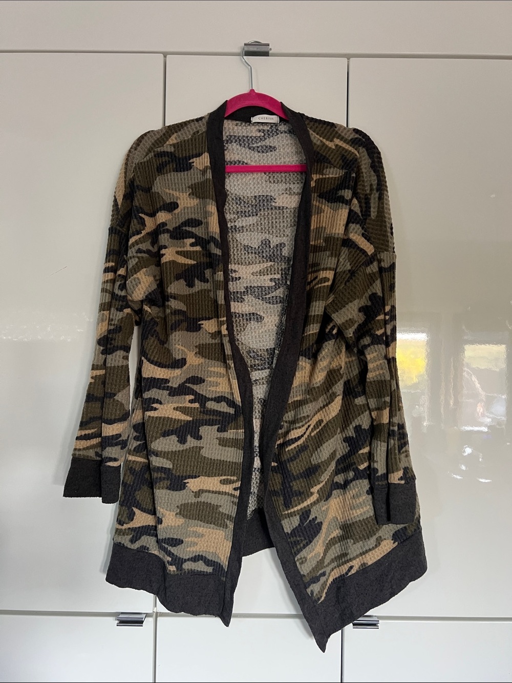 Cherish Women's Camouflage Open-Front Cardigan in Green & Brown